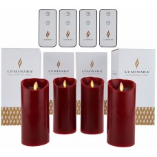 Luminara 6" Flameless Unscented Candles with Four Remotes and Gift Boxes - Set of Four Red   
